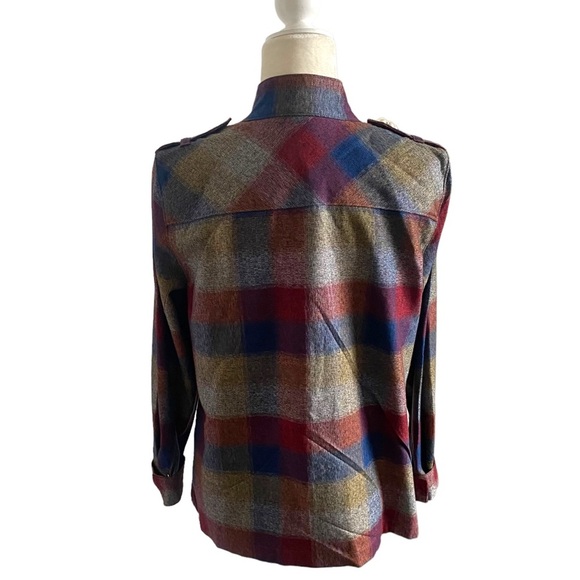 cabi plaid jacket Pearl collage size M medium maroon blue zipper mock neck - Picture 8 of 15